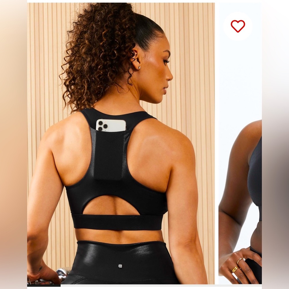 Fabletics Black Racerback Sports Bra with Phone Pocket